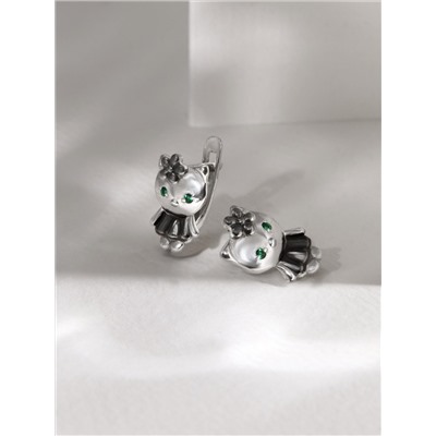 Серьги детские из серебра с фианитами родированные - Кошечки, Кошки 925 пробы 5030р232