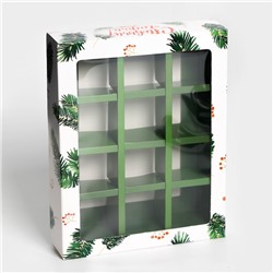 Коробка под 12 конфет новогодняя «Ёлочные ветки», 19×15×3.5 см