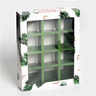 Коробка под 12 конфет новогодняя «Ёлочные ветки», 19×15×3.5 см