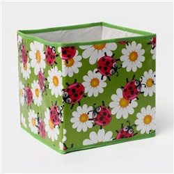 Короб стеллажный для хранения Доляна «Божьи коровки», 25×25×25 см, зелёный