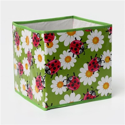 Короб стеллажный для хранения Доляна «Божьи коровки», 25×25×25 см, зелёный