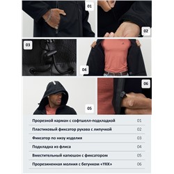 Ветровка спортивная мужская с капюшоном softshell черного цвета 9563Ch