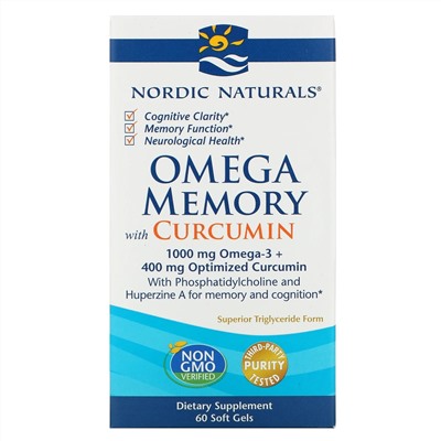 Nordic Naturals, Omega Memory с куркумином, 1000 мг, 60 мягких желатиновых капсул