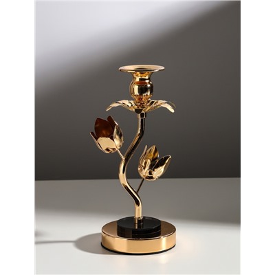 Подсвечник на 1 свечу «Золотые тюльпаны», d=2-6 см, металл, акрил, 10×10×22.5 см