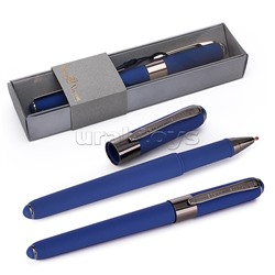 Ручка в футляре "Monaco" шариковая 0.5мм, синяя (темно-синий  корпус, серая коробка)