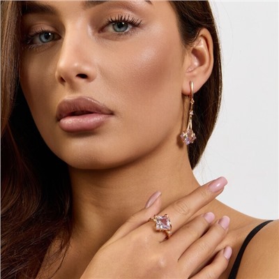 Комплект ювелирной бижутерии коллекция "Дубай" серьги и кольцо 20 р, покрытие позолота, вставка: стекло, цвет: прозрачный, арт.414.176-20