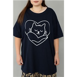 Футболка пижамная больших размеров (ФП-111 кошечка)