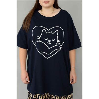 Футболка пижамная больших размеров (ФП-111 кошечка)