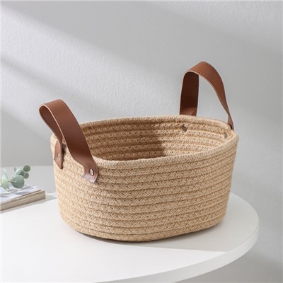 Корзина для хранения Доляна «Айко», плетёная, ручной работы, с ручками, 21.5×21.5×16.5 см, бежевая