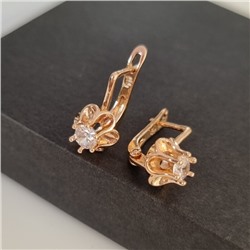 Серьги цветы ювелирная бижутерия коллекция "Дубай", покрытие позолота,  вставка: фианит, цвет: прозрачный, арт.217.441