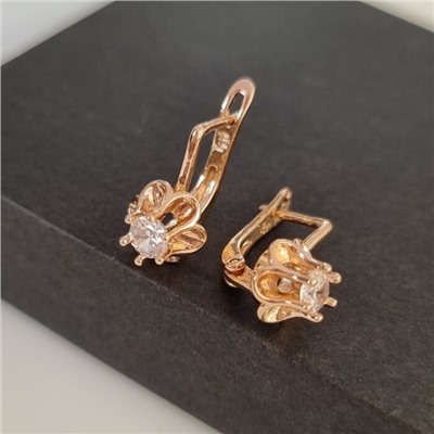 Серьги цветы ювелирная бижутерия коллекция "Дубай", покрытие позолота,  вставка: фианит, цвет: прозрачный, арт.217.441