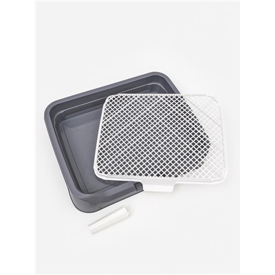 Туалет для собак, 48×39×8.5 см, с бортами, съёмной решеткой и столбиком, серый