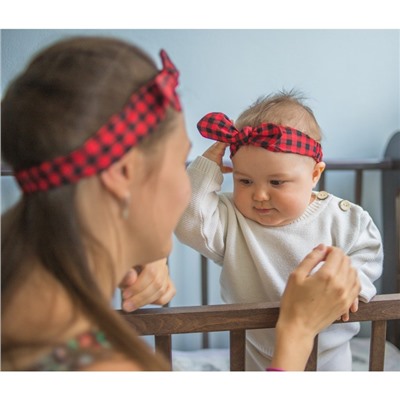 Повязка на голову для мамы и дочки M&B «Family look: красная клетка» 2 шт., красный