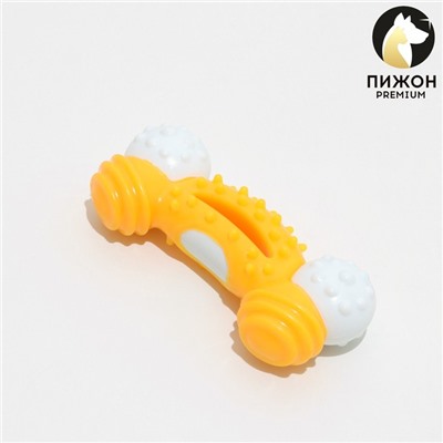 Игрушка двухслойная (твердый и мягкий пластик) «Изогнутая кость», 13 см желтая