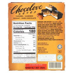 Chocolove, Caramel, Almond & Nougat in Dark Chocolate, 12 Bars, 1.4 oz (40 g) Each