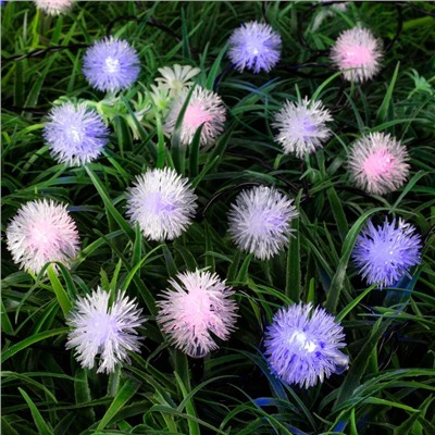 УЦЕНКА Гирлянда «Нить» 4.5 м с насадками «Ёжики», IP44, тёмная нить, 30 LED, свечение синие/фиолетовое/розовое, 2 режима, солнечная батарея