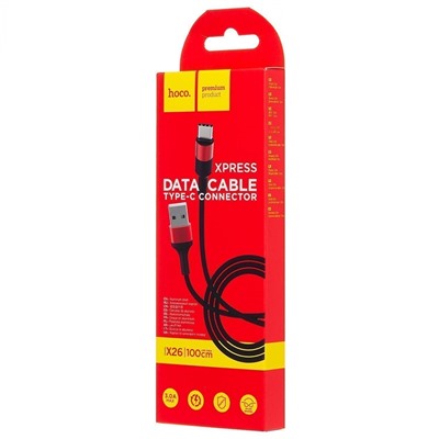 Кабель USB - Type-C Hoco X26 Xpress  100см 2A  (black/red)