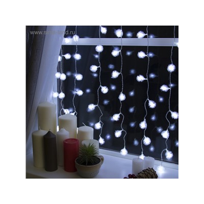 Гирлянда «Занавес» 2×1.5 м с насадками «Ёжики», IP20, прозрачная нить, 360 LED, свечение белое, 8 режимов, 220 В
