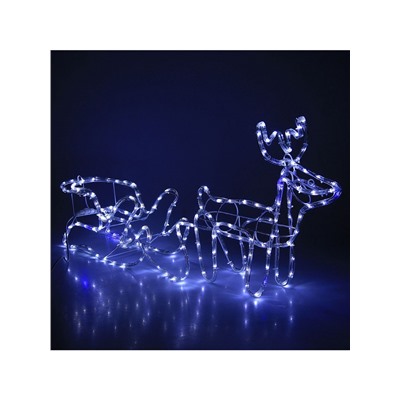 Светодиодная фигура «Олень с санями», олень: 48×48×22 см, сани: 45×23×23 см, дюралайт, 216 LED, 220 В, мерцание, свечение белое/синее