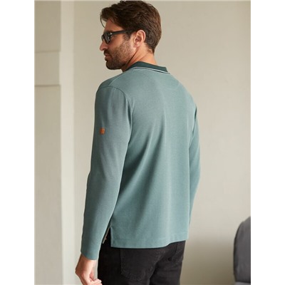 Лонгслив из фактурного трикотажа с плетеным воротником поло с застежкой на пуговицы