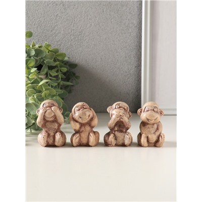 Набор фигурок «Обезьянки», 4 шт., 6 см, слоновая кость