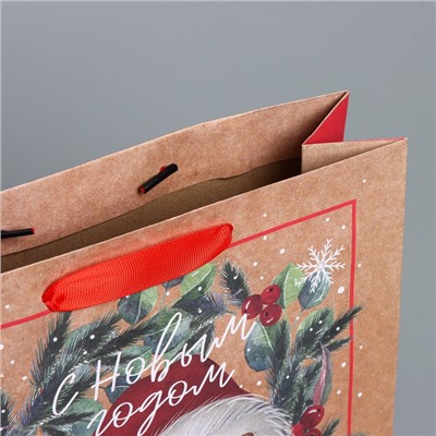 Пакет подарочный новогодний крафтовый «С Новым годом», M 26×30×9 см
