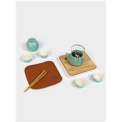 Набор для чайной церемонии «Хасима», 9 предметов, на 4 персоны, чашка 40 мл, чайник 200 мл, керамика, бирюзовый