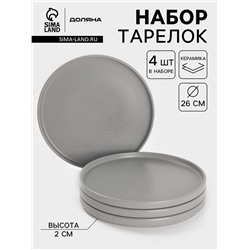 УЦЕНКА Набор тарелок 4 шт Доляна 26х2 см "Гранит" серый в крапинку