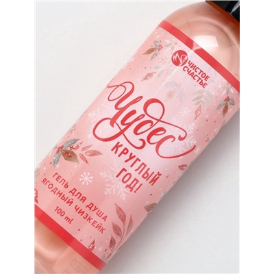 Новогодний подарочный набор косметики «Исполнения желаний»: гель для душа 100 мл и мочалка для тела, Чистое счастье