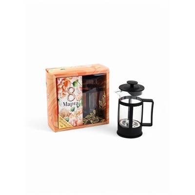 Подарочный набор «8 марта», чай чёрный со вкусом тропических фруктов 100 г, френч-пресс 350 мл