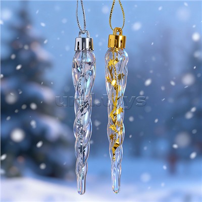 Новогоднее украшение "Сосульки" (золото/серебро, 6шт х 11см)