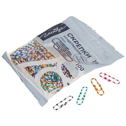 Скрепки 28 мм - 100 шт. цветные, пакет