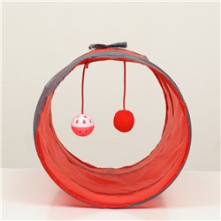 Туннель для кошек с игрушкой, 50×25 см, красный