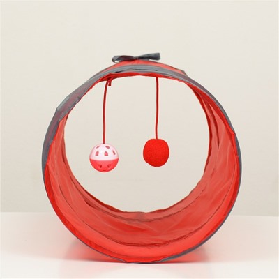 Туннель для кошек с игрушкой, 50×25 см, красный