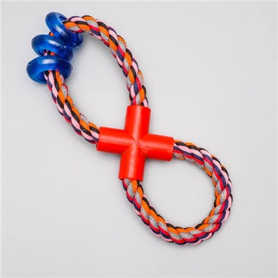 Игрушка тренировочная канатная «Восьмёрка с кольцами», до 25 см, до 140 г, микс цветов