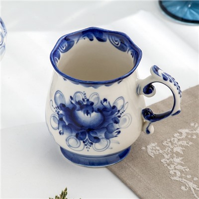 Кружка фарфор гжель «Утро», бело-синий, 11×12 см
