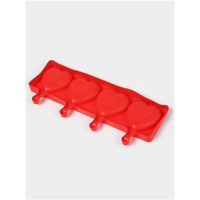 Форма для мороженого «Сердца», силикон, 37×15×2.5 см, 4 ячейки (9.2×8.4 см), МИКС