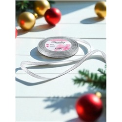 Лента парчовая, 6 мм, 23±1 м, цвет серебряный