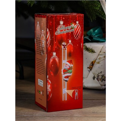 Дед Мороз «С мешком, на лестнице» 20×9 см, 65 см, движение, музыка, красный