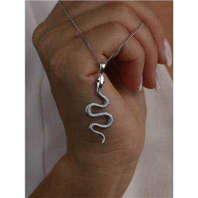 Подвеска из чернёного серебра с фианитами - Змея 3-656ч216