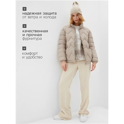 Куртка женская демисезонная на молнии Collorista, серо-бежевая, размер 48