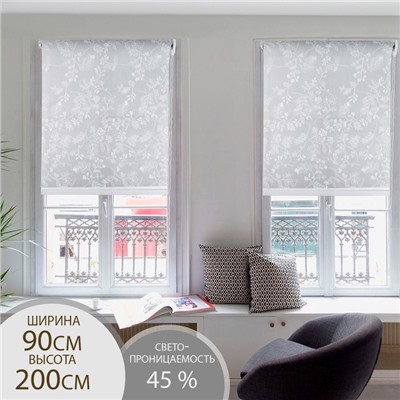 Штора рулонная «Цветенье», 90×200 см, с учётом креплений 3.5 см, серая