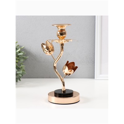 Подсвечник на 1 свечу «Золотые тюльпаны», d=2-6 см, металл, акрил, 10×10×22.5 см