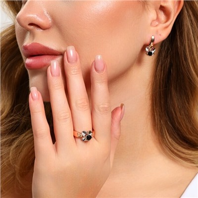 Комплект ювелирной бижутерии коллекция "Дубай" серьги и кольцо 17 р, покрытие позолота, вставка: фианиты, цвет: черный, арт.213.940-17