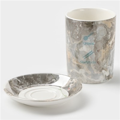 Подставка керамическая для столовых приборов «Вилка-ложка», 13.5×13.5×12.5 см