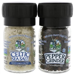 Celtic Sea Salt, Mini Mixed Grinder Set, Light Grey Celtic Salt & Pepper Grinder, 2.9 oz (82 g)