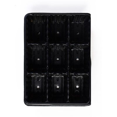 Кассета для рассады, 18×13.5×5.5 см, 9 ячеек, ячейка 100 мл, пластиковая, чёрная, набор 20 шт.