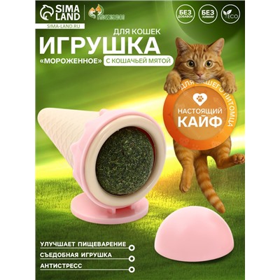 Игрушка для кошек из кошачьей мяты «Мороженное» на основании, 5×4 см, розовая