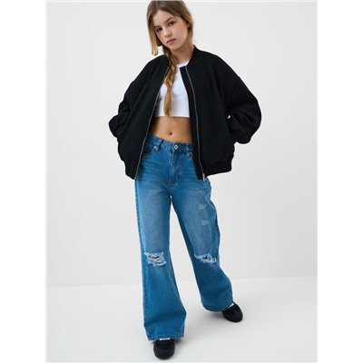 Брюки текстильные джинсовые для девочек