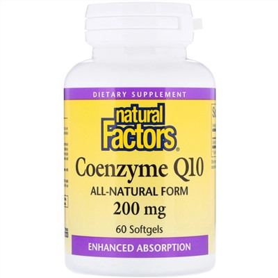 Natural Factors, коэнзим Q10, 200 мг, 60 мягких таблеток